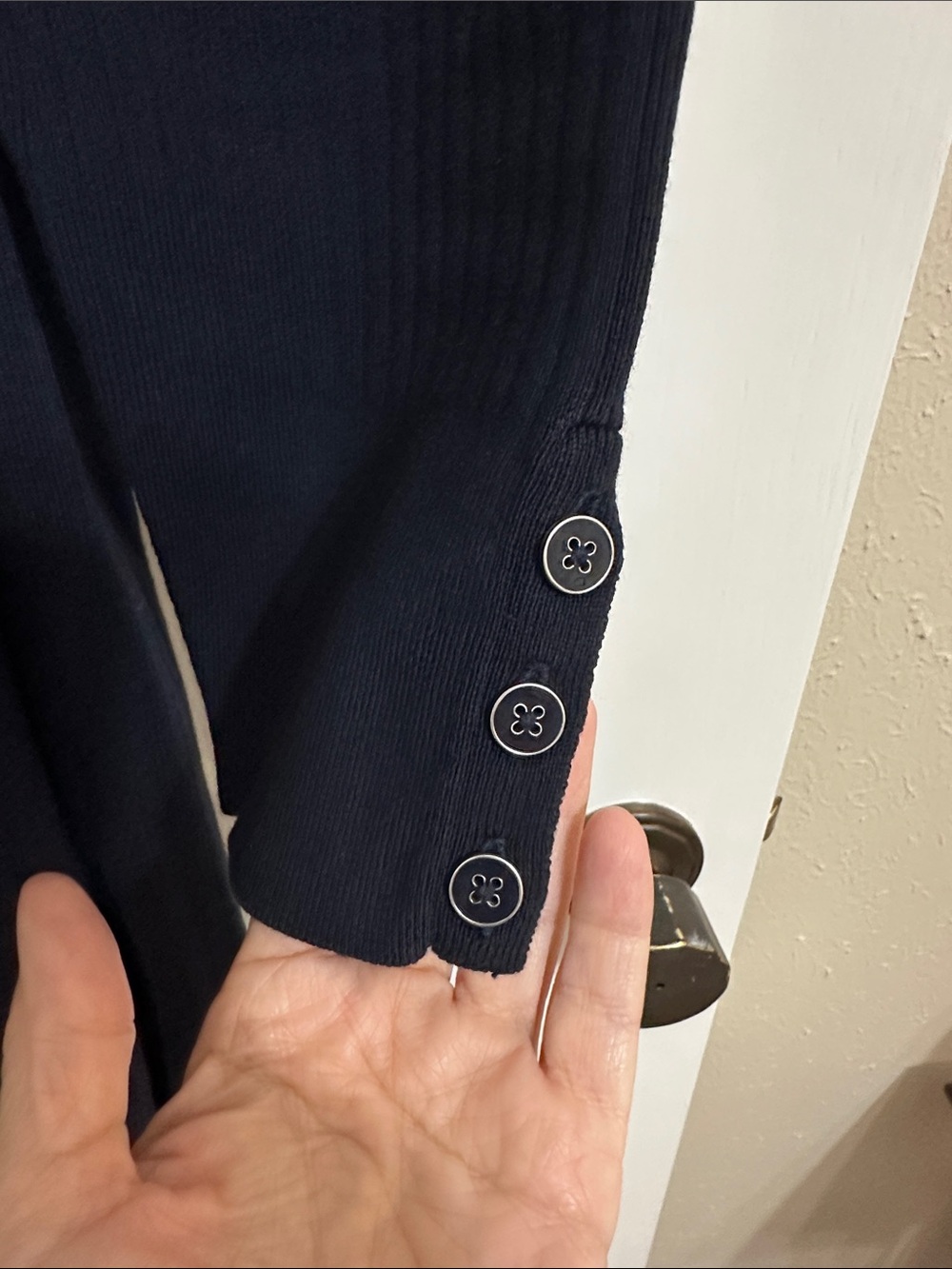 Talbots Navy Open-Front Ribbed Cardigan Duster with Button Detail Cuff Size XL - Picture 3 of 5